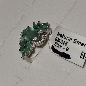 Size 8 natural emerald sterling silver ring